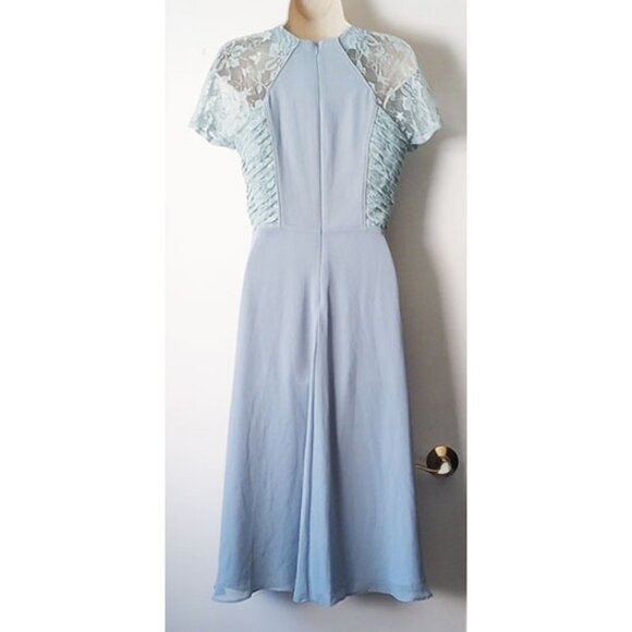 ASOS Lace & Crepe Midi Dress 6 Lined Pale Aqua Blue - Picture 2 of 7